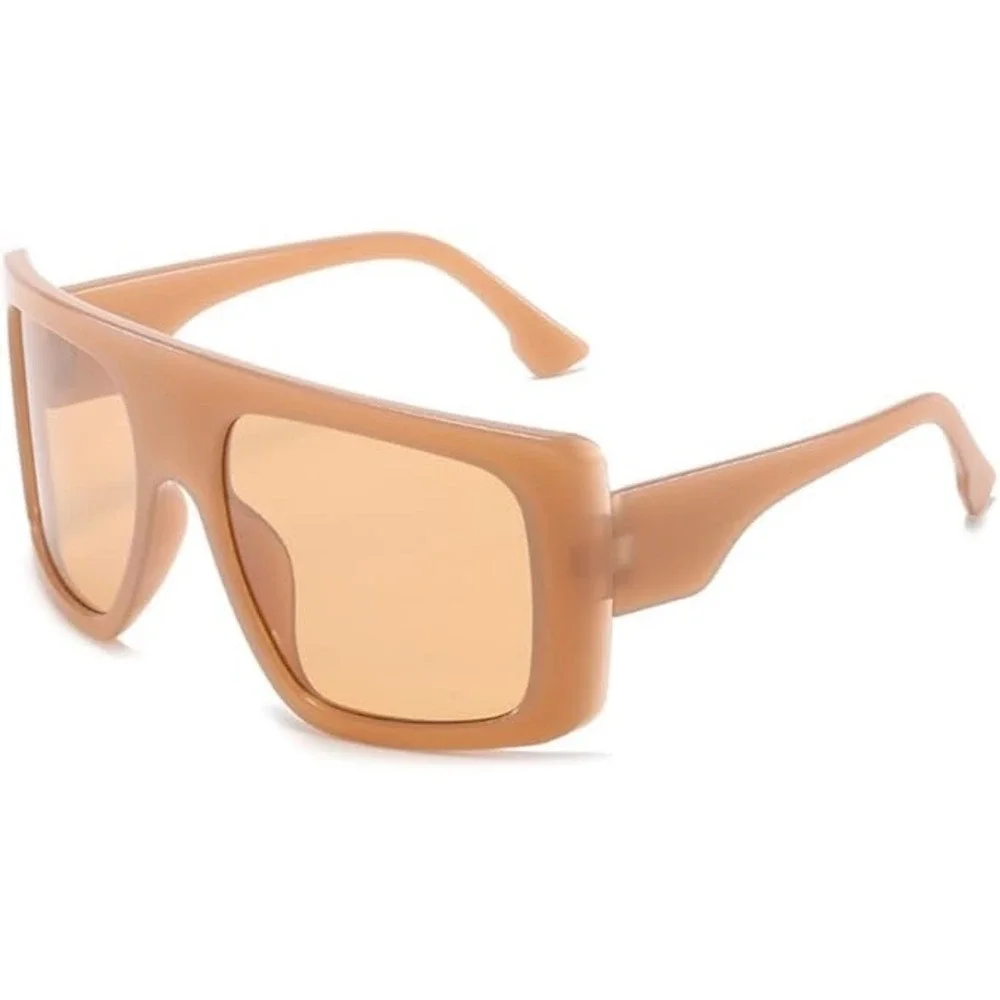 Oversized Square Sunglasses Men Amber Lens Fashion Designer Style Brown‎ Frame